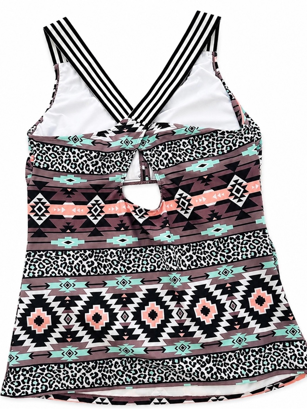 Womenβs Bathing Suit Top with Aztec Print - Pink, Mint, Black & Coral ~ NWT XL - Picture 3 of 8